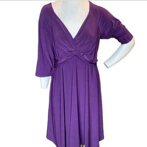 NWT Love Squared Twist Front V-Neck Stretch Jersey Dress Plus Sz 2X Purple‎ #34F